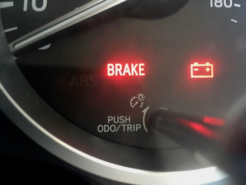 Brake warning light on dashboard