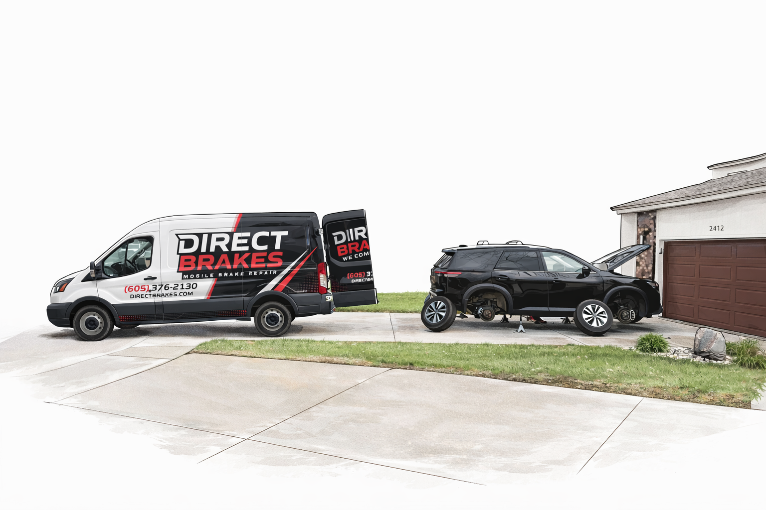 Direct Brakes mobile brake repair service vehicle ready for same-day brake service in Sioux Falls and Omaha