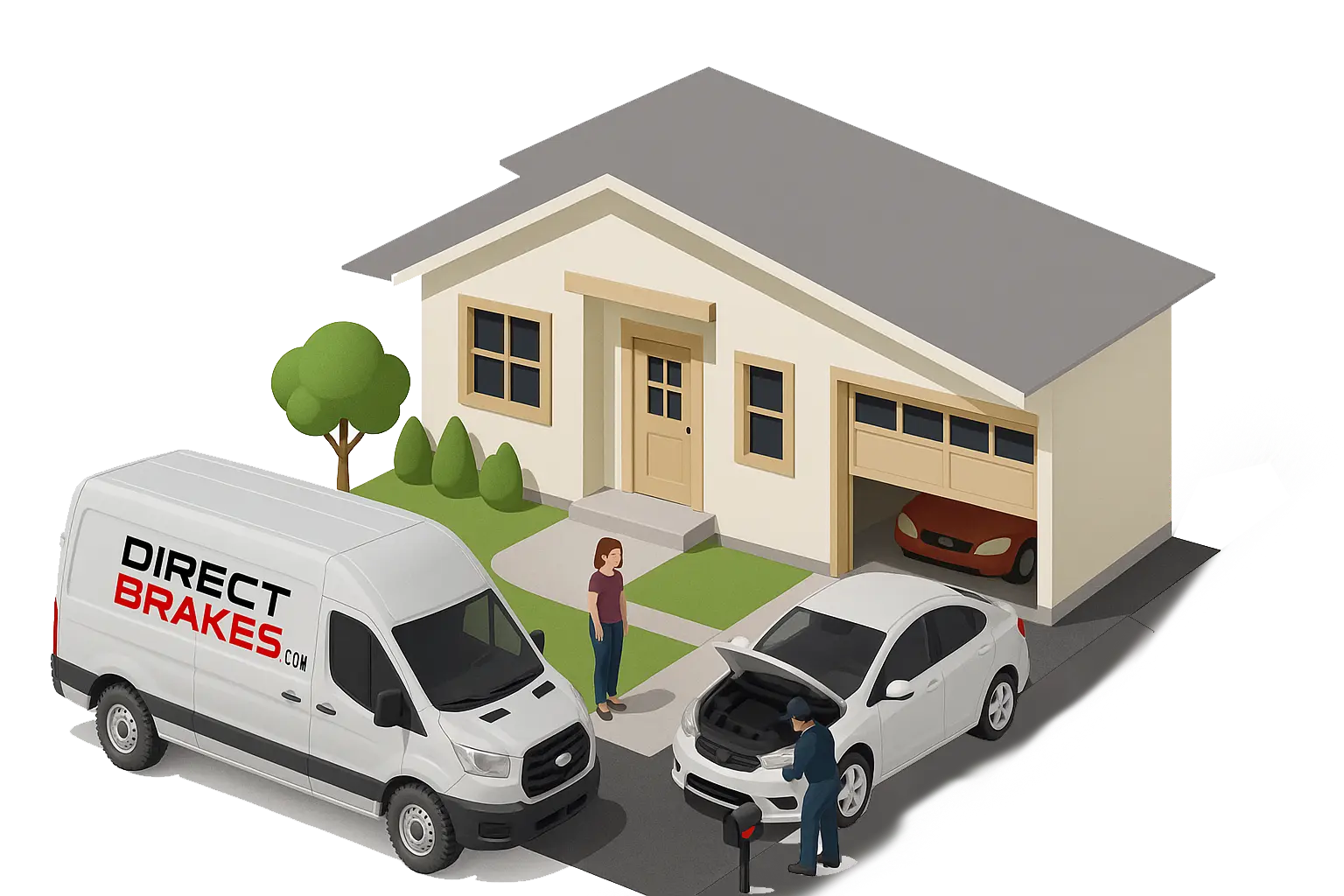 Mobile brake repair technician servicing vehicle at customer home in Sioux Falls