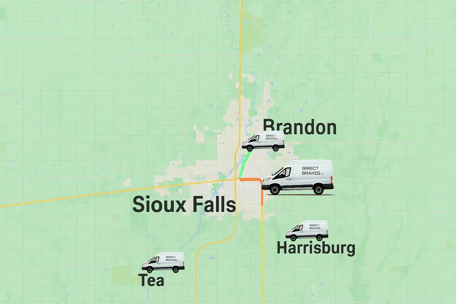 Brandon SD mobile brake repair service area map