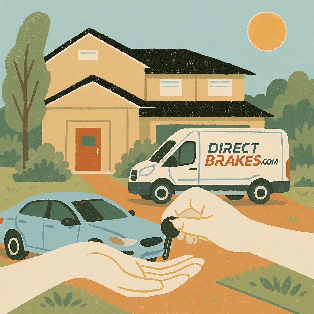 Sioux Falls resident discussing brake service with mobile technician