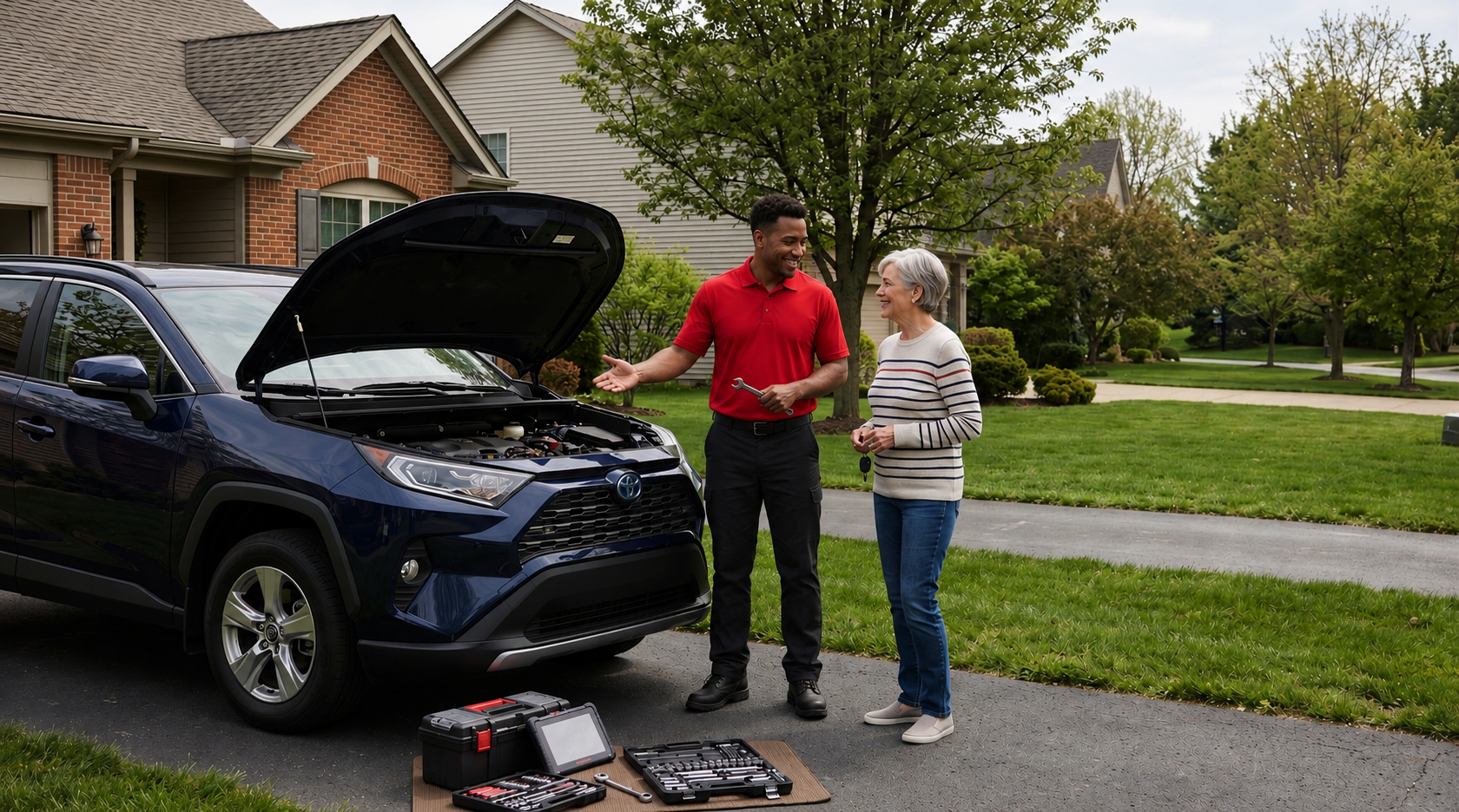 Mobile oil change service in Sioux Falls driveway